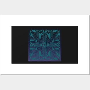 Blue and Purple Symmetrical Leaves Design Posters and Art